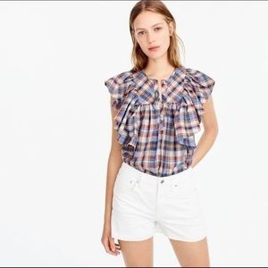 NWT JCREW Ruffle sleeveless summer top vintage plaid G7485 Small Size 4 cotton